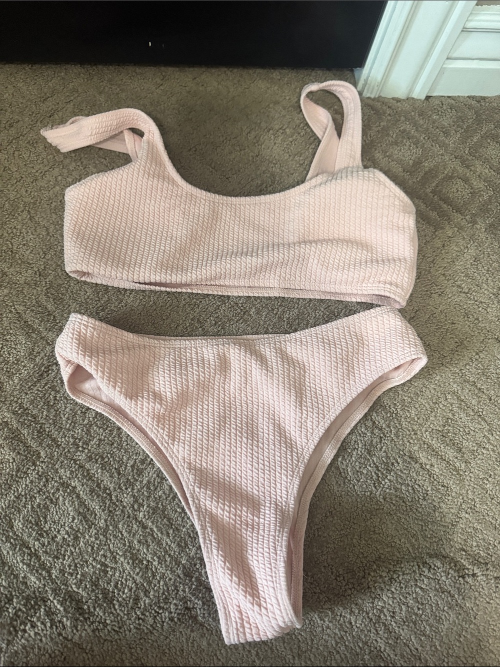 aerie Light Pink Ribbed Scoop Bikini Top and High Leg Bottoms